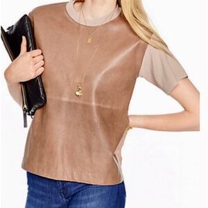 Kate spade ♠️ leather shirt color soft light brown leather front shirt large